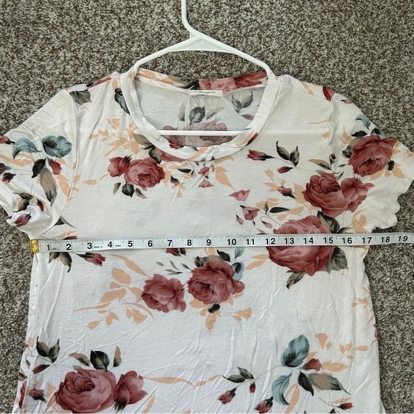 12 PM by Mon Ami White Pink Floral Short Sleeve Blouse Soft Comfy Stretch Large - Picture 6 of 6